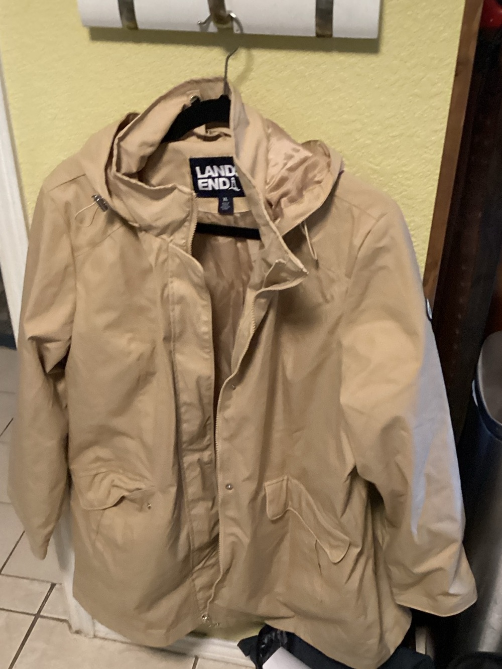 Lands' End Men's Hooded Raincoat in Beige